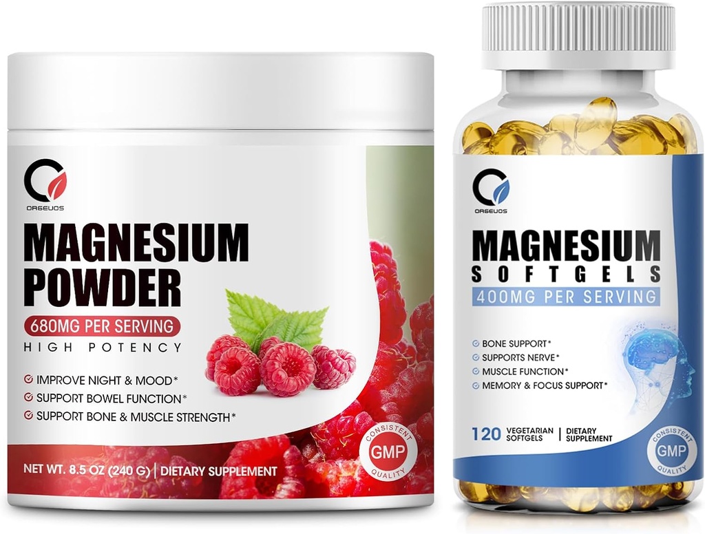 Magnesium Glycinate 400 mg Softgels & 680 mg Magnesium Glycinate Complex Powder for Calm, Night & Muscle Support - Vegan, Non GMO