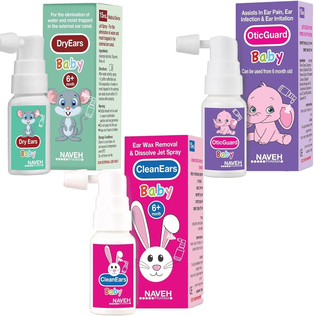 NAVEH PHARMA Kaikki vauvatuotteet (Dry Ears Baby, Otic Guard Baby, Clean Ears Baby) 3 X 0,5 Fl Oz ENT LINE
