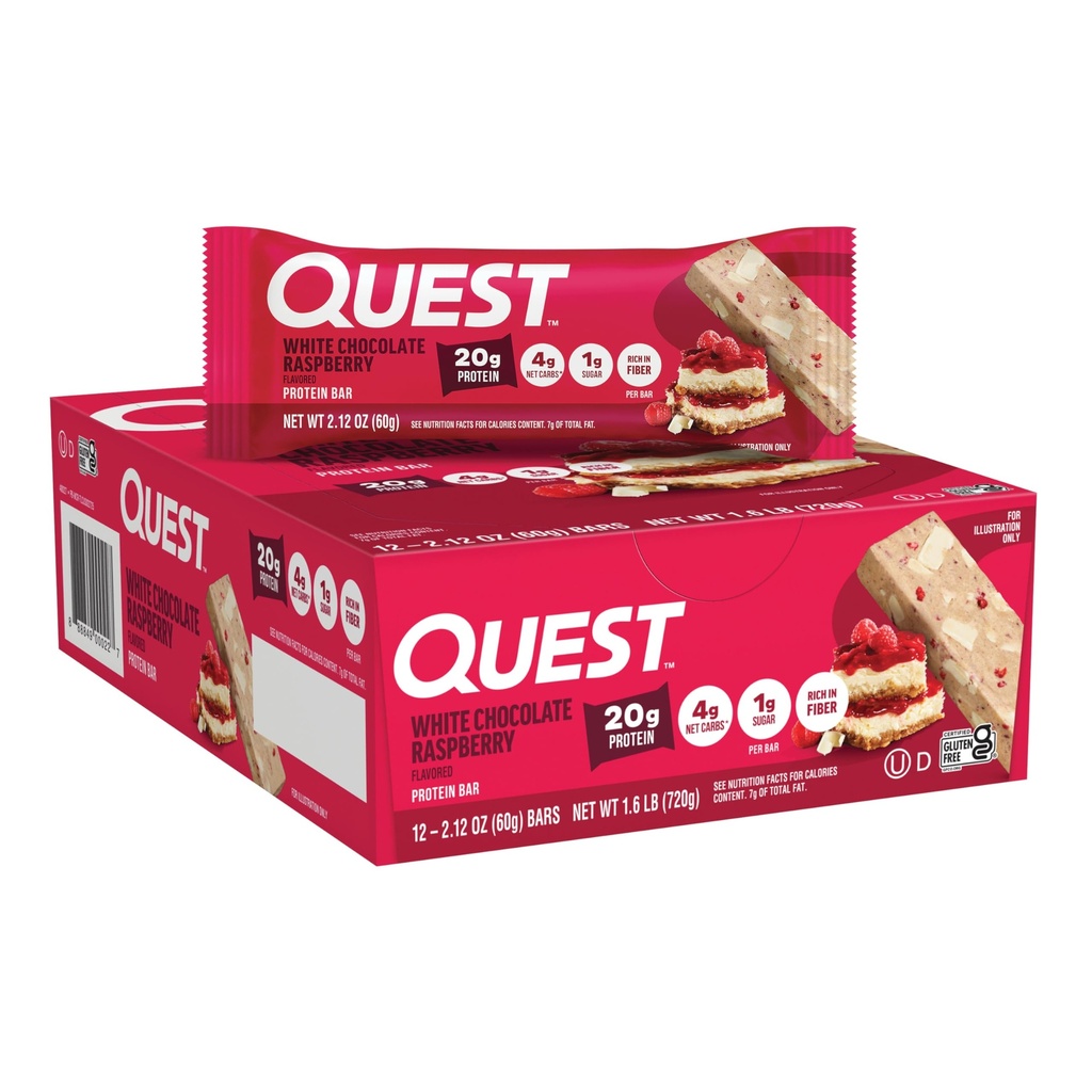 Quest Nutrition - korkea proteiini, alhainen karb, gluteeniton, Keto Friendly, 12 kreivi valkoinen suklaa vadelma