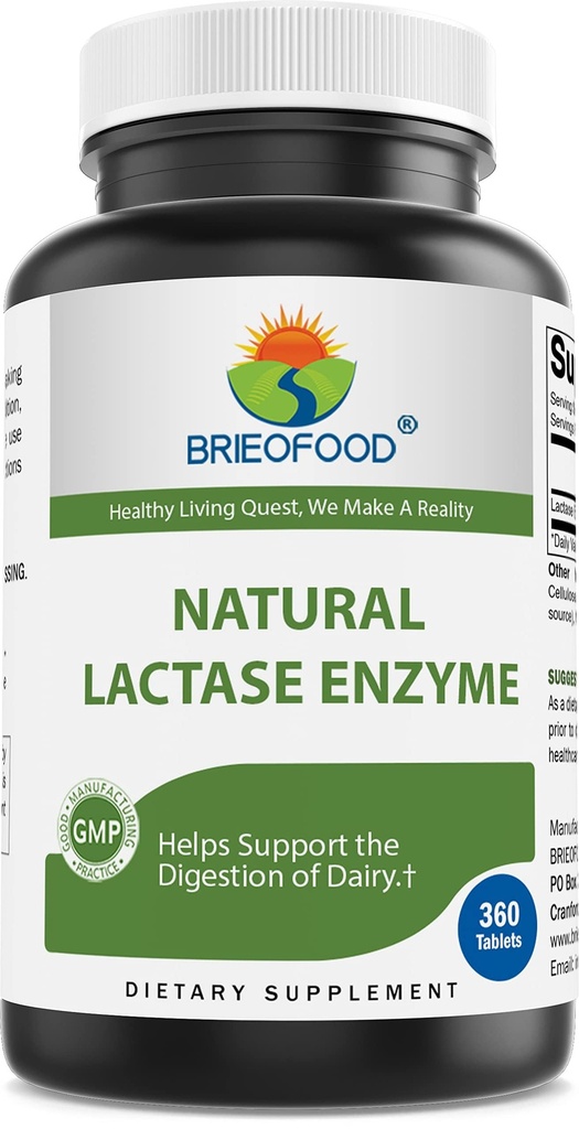 Brieofood Lactase Enzyme Pillerit - 3000 FCC ALU - 360 tablettia - 360 tarjoilua - ei-GMO, Gluteeniton