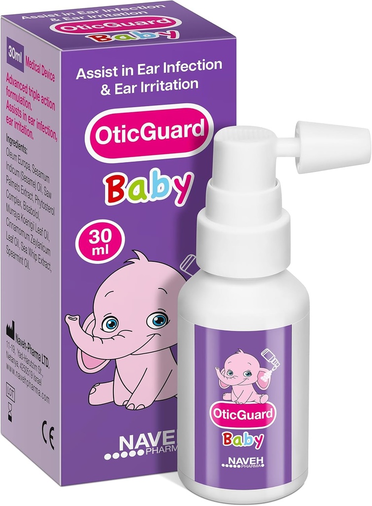 NAVEH PHARMA Otic Guard Baby Ear Drops - Natural Ear Oil för Ear Wax Removal & Infection Relief - Gentle Ear Cleaner för spädbarn, småbarn och barn - Soothes Itchy Ears & Swimmers öron