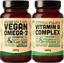 Vegaani Omega 3 & Vegaani B-vitamiini Kompleksibundle - Kasvi-DHA & EPA rasvahapot, Essential B-vitamiinit koko ruokasekoitus, B1, B2, B3, B5, B6, B7, Folaatti