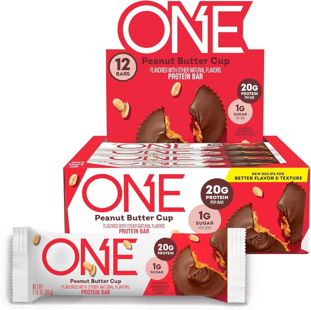 ONE Proteiinipatukoita, maapähkinävoi Cup, gluteeniton 20 g proteiinia ja 1 g sokeria, ruokakomero nitoja, 2.12 oz (12 kreivi)