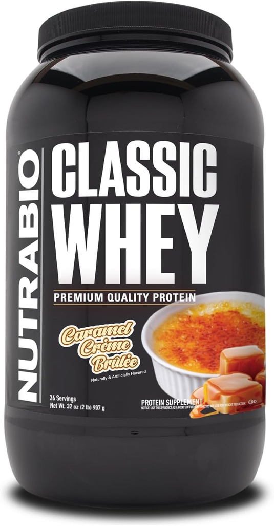 NutraBioClassic Whey Protein Powder- 25G proteiinia per Scoop - Ei täyteaineita, keinotekoisia värejä, säilöntäaineita - Caramel Creme Brulee, 2 punta