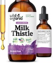 Wild & Organic Milk Thistle Extract Drops - Liver Cleanse Support - Milk Thistle Liver Detox Tincture - Silymarin täydennysosa - Silybum Marianum siemenet - Vegaani, sokeri ja alkoholiton - 2 fl oz