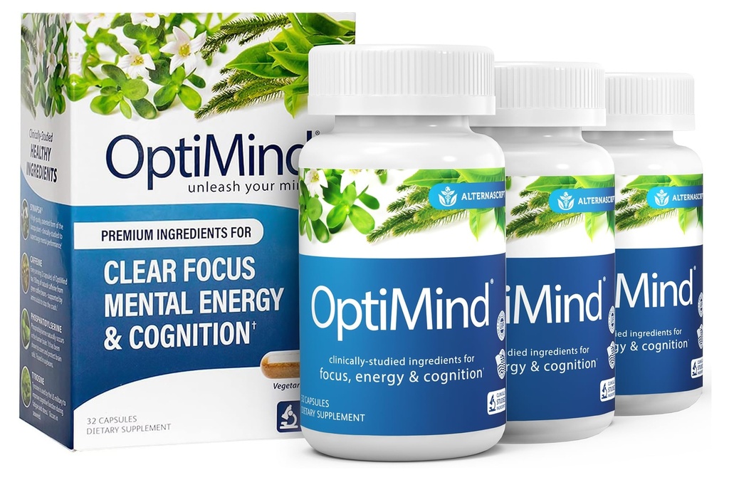 Optimind Bacopa Monnieri Brain Supplement for Memory and Focus, Nootropic with Fosfatidylserine, Huperzine A, Non-GMO, Kliinisesti tutkittu Ingredients, 96 kapselia