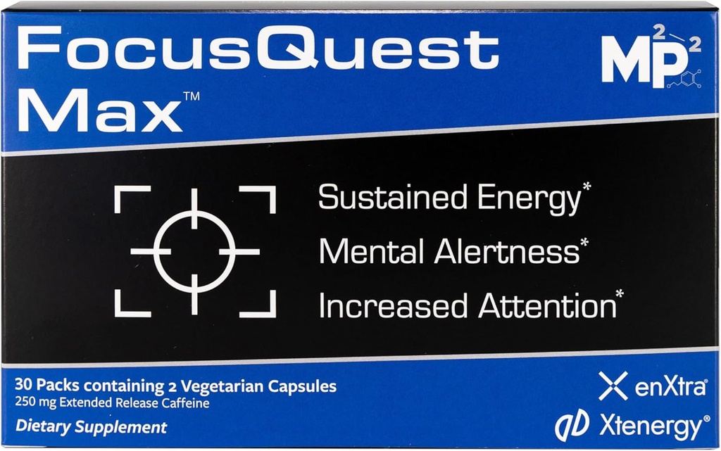 FocusQuest Max Focus Supplement laajennettu julkaisu kofeiini ja L-Theanine, Nootropic Supplement for Energy and Tuottavuus - Vegan, Gluteeniton ammattilaisille, opiskelijat, kiireiset äidit ja Fitness