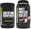 NutraBio Creatiini Monohydraatti, Maukas, 500g ja Whey Protein Isolate, Chocolate Dipped Macaroon, täydennysosa Bundle - Lihasenergia, Lean lihasten kasvu, Recovery, ja vahvuus