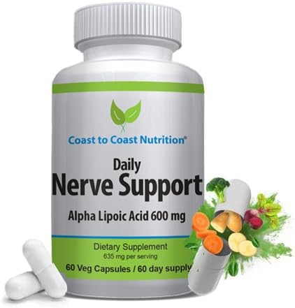 Nerve Support - Avancerad Nerve Relief med Alpha Lipoic Acid 650 mg - Nerve Vitaminer för Ease of Hands, Legs och Foot Aches - 60 kapslar / 30 Day Supply
