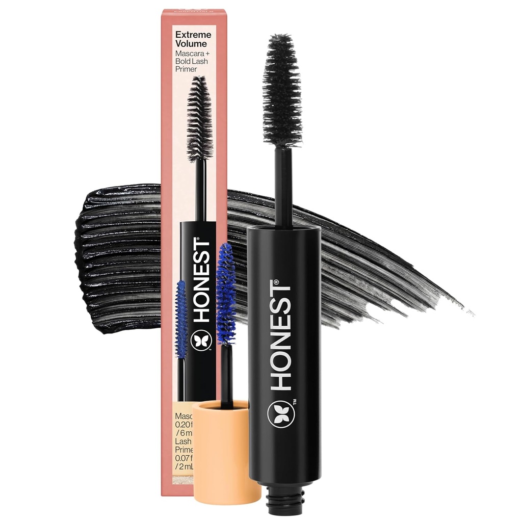 Rehellinen kauneus 2-in-1 Extreme Volume Clean Mascara + Rohkea Lash Primer Castor Oil ... Maksimitilavuus + Curl ... Vegaani + turvallinen herkille silmille...