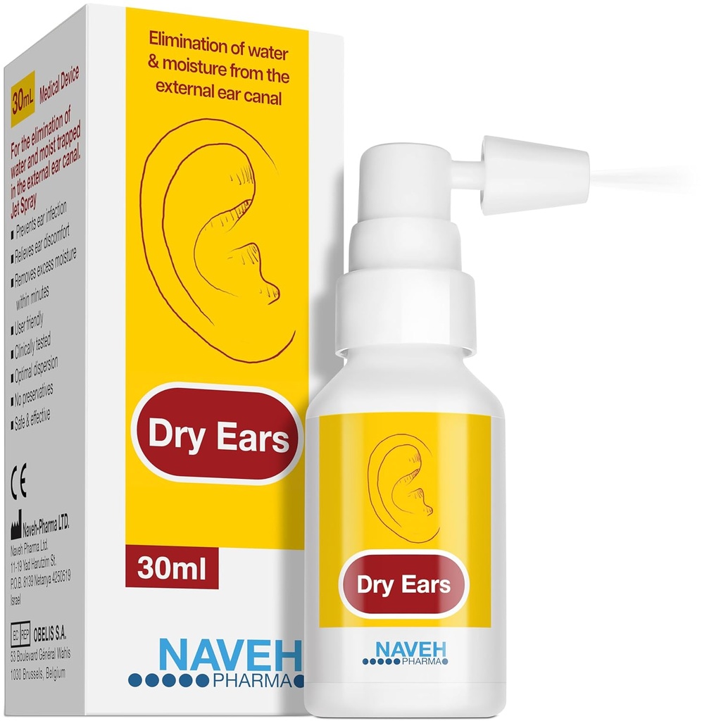 NAVEH PHARMA Dry Ears -Swimmers Ear Drops Spray - Ear Drying Drops for Swimmers Adults and Kids/Remove Water Trapped in Ears and Prevent Pain, Infection and Hearing Loss (1 Fl Oz)