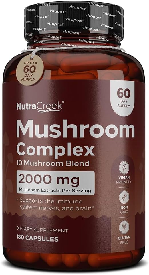 Sienikompleksi Cordyceps Sieni, Reishi, Shiitake, Maitake ja Lions Mane Supplement. 10-Mushroom täydentää tukea mielesi ja kehon 180 sieni kapselit
