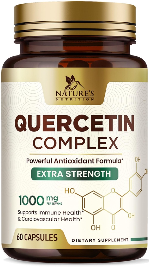 Quercetin Supplement 1000mg - Luonnollinen, Plant-pohjainen tuki immuuni-, solu-, hengitysteiden ja kausimuutokset - Extra vahvuus Quercetin Dihydraatti Sophora Japonica - 60 kasviskapselit
