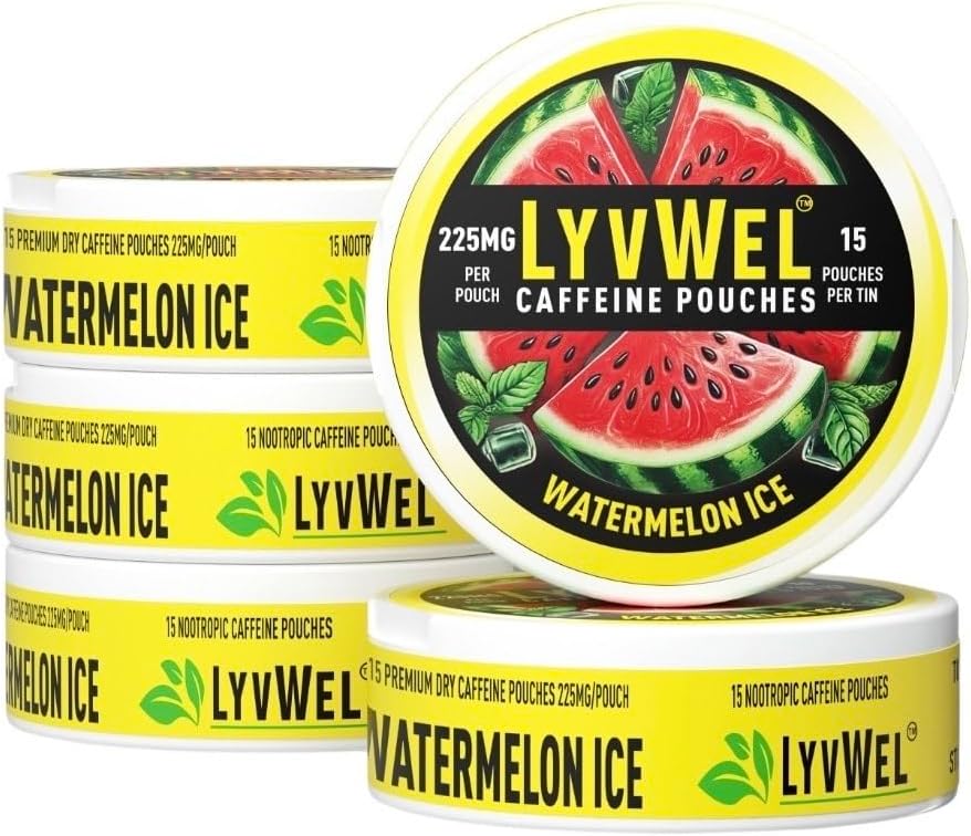 LyvWel 225mg Kofeiini Energia Puhdista vesimeloni Jäätä 5 Pack (75 Pussukkaa)