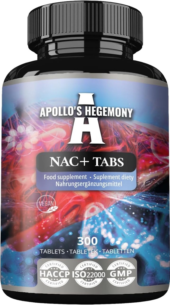 APOLLO'S HEGEMONY NAC+ 150 mg - N-asetyyli-L-kysteiini- ja artisokkauute, 300 vegaanista tablettia, 1200 tarjoilua, Aminohapon ravintolisä, tukee detoxia ja maksan terveyttä