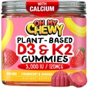 Center-Filled Vitamin D3 K2 Gummies - Barn, tonåringar och vuxna - Tillägg för hälsosam tänder, ben, energi och immunitet - 5000 IE D3, 120 mcg K2 (MK-7), 120 mg Calcium - Vegan & Non-GMO - 120 greve