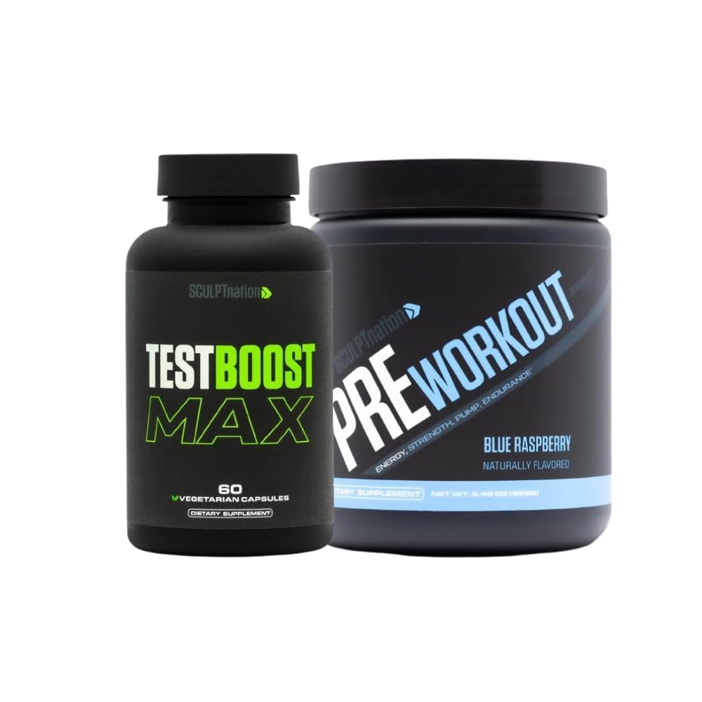 Skulpt Nation av V Shred Test Boost Max och Pre Workout Blue Raspberry Powder Bundle