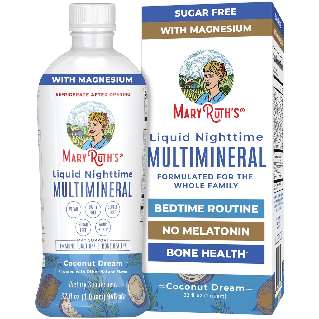 MaryRuth Organics Liquid Nighttime Multimineral | No Melatonin | Bedtime Routine | Magnesium Citrate | Calcium | Zink | Vitamin D3 | Tillgänglig i 4 smaker - Vegan | Sugar Free | Gluten Free | 32 Ozc | Vitamin D3 | Tillgänglig i 4 smaker - Vegan