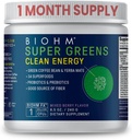 BIOHM Super Greens Clean Energy, Green Superfood Powder (8,5 Oz, 30 Servings) Tukee Gut Health & Cognition, 34 Natural Fruit, Vihannes & yrttiuutteet prebiootit, Probiootit & Enzymes
