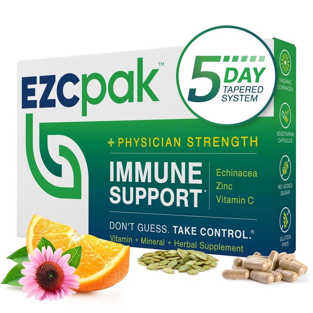 EZC Pak 5-Day Tapered Immuuni Tuki Booster - vitamiini Immuuni tuki täydentää, Echinacea, Sinkki C-vitamiinia, Vitamiinit immuunijärjestelmän tukea, Immuuni Boosters aikuisille - Immuuni tuki vitamiinit