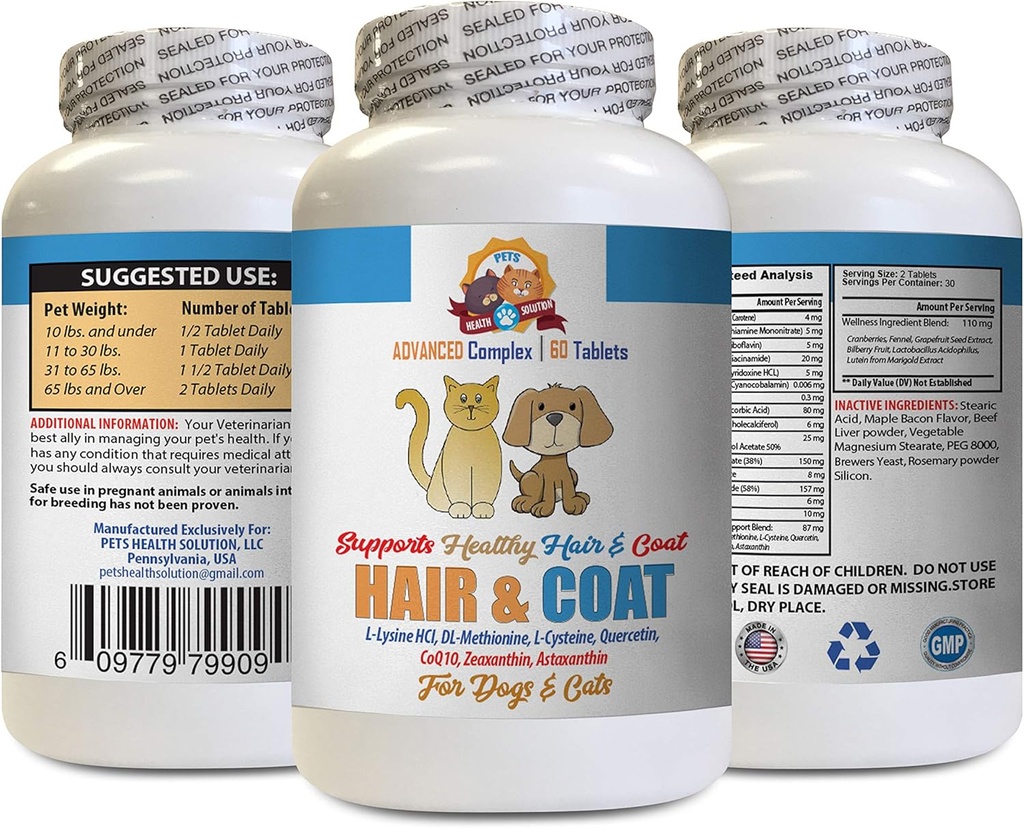 kissa Hair and Skin Supplement - Lemmikit Hiukset ja takki Boost - koirat ja kissat - tukee terve iho hiukset kynnet - kissa Terve iho - 1 pullo (60 tablettia)