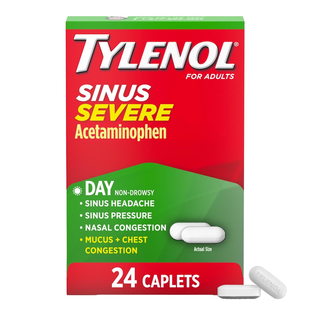 Tylenol Sinus Vaikea-asteinen kylmän ja flunssan hoitoon tarkoitettu lääke Kapselit, ei-huokoinen kivunlievitys, kuumeen reduktori Odottava ja dekongestantti, asetaminofeeni, guaifenesiiini ja fenyyliefriini HCl, 24 t