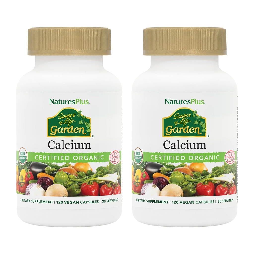 NaturesPlus lähde Life Garden Kalsium - 120 Vegaanikapselia, pakkaus 2 - Kasvisruokaa, Gluteeniton, Certified Organic - 60 Yhteensä