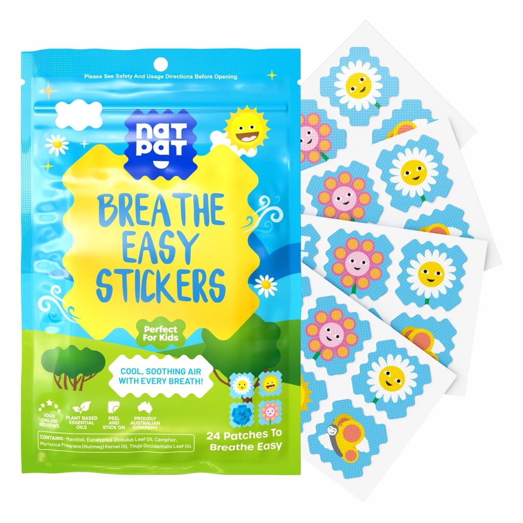 NATPAT Breathe Easy Stickers - Stuffy Patch lapsille ja aikuisille - Kaikki luonnolliset kylmä ja allergia helpotus ruuhkautumista, kemialliset ja huumeeton - BuzzPatch Natural Patch (24 Pack)