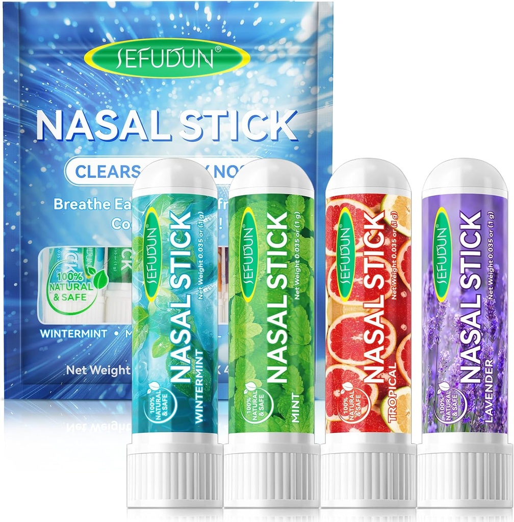 4PCS Nasal Stick, Nenän inhalaattori Stick, Inhalaattori Nasal Stick Sinus Relief & Vertigo Relief, Aromaterapia Inhalaattori Valmistettu Essential Oils+Menthol (Mint, Wintermint, Trooppinen, Laventeli)