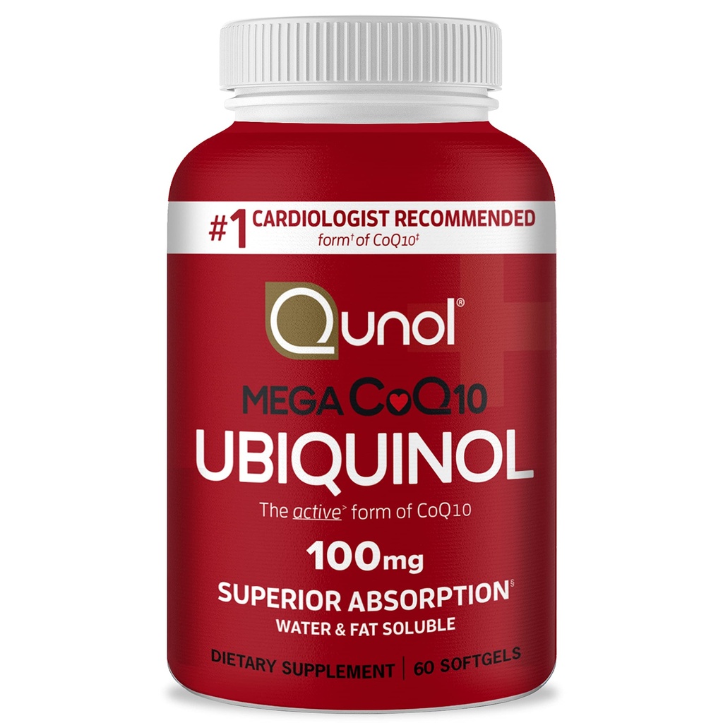Qunol Ubiquinol CoQ10 100mg Softgels, Mega Ubiquinol 100mg - Superior Imeytyminen - Aktiivinen muoto Coenzyme Q10 sydämen terveyden ja terveen verenpainetasot - 2 kuukauden tarjonta - 60