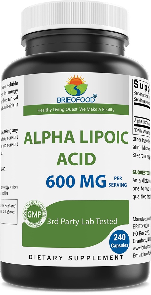 Brieofood Alpha Lipoic Acid 600mg per Serving - 240 kapselia - Ei-GMO, Gluteeniton