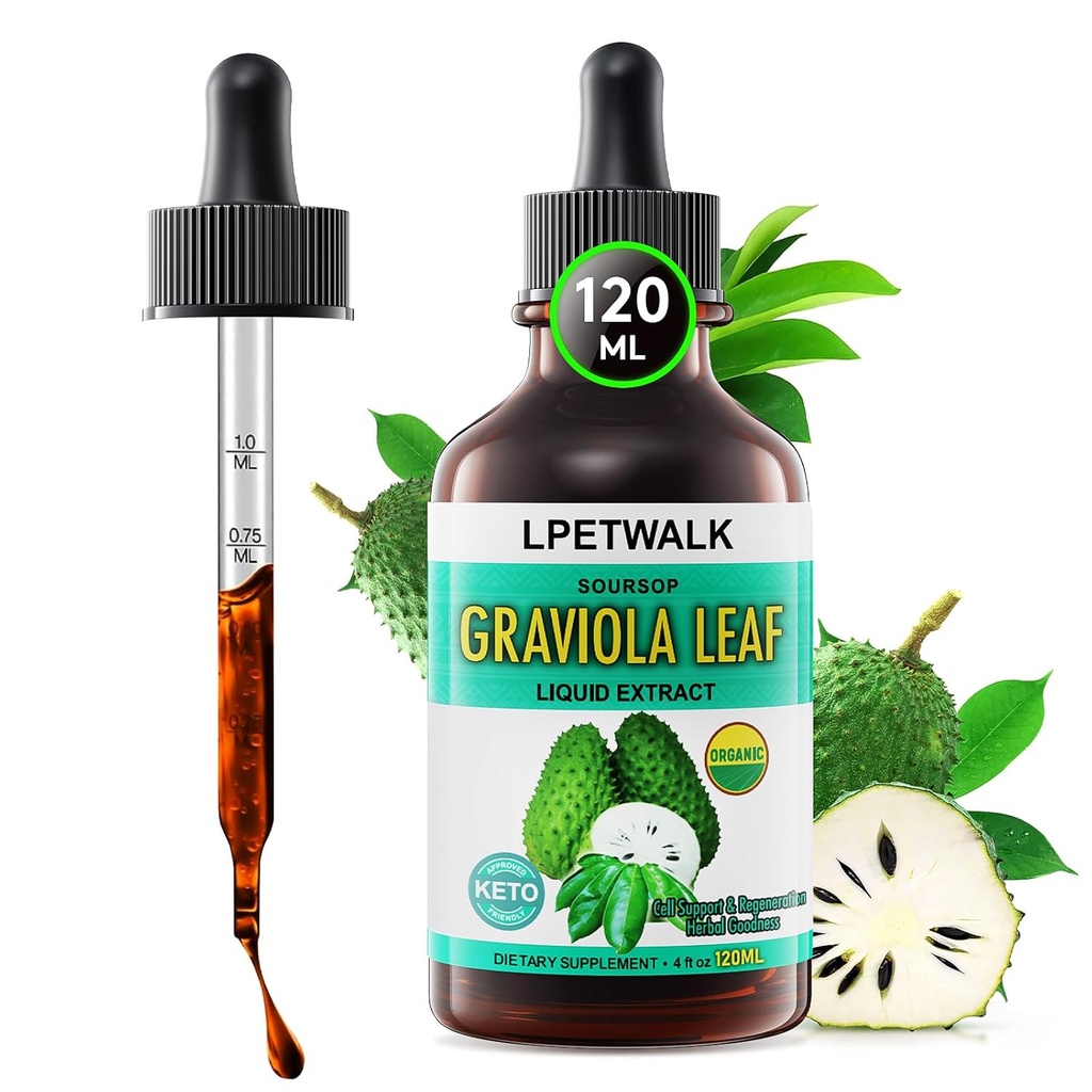 4 Fl Oz Soursop Graviola Leaf Extract Liquid Drops - Natrual Guanabana lämnar Drop - Organisk Soursop Bitters Liquid Oil, 98% Absorption, 120ML Big Capacity