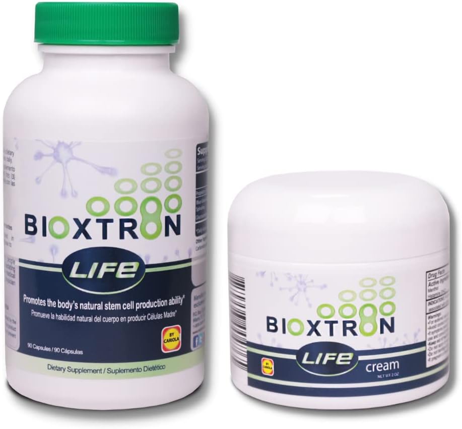 Bioxtron Life AFA kantasolu täydentää - Joint Support & Lihaskipu - Immuunijärjestelmän tuki - Tuki energiatasot - Kantasolujen tuotanto - Blue Green Algae Spirulina - 90 Caps + Cream 2 oz