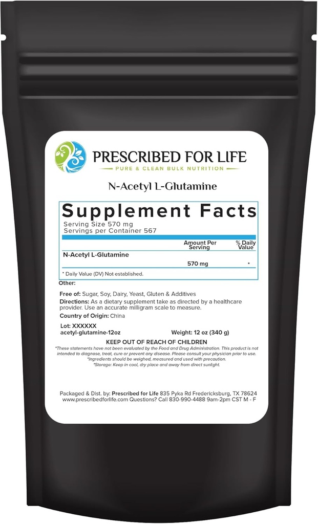 Määrätty elämään N Acetyl L Glutamiinijauhe, Pure L Glutamiini Aminohappojen täydennys (12oz / 340 g)