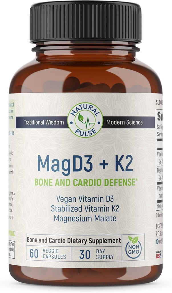 Magnesiummalaatti + vegaaninen D3-vitamiini + vakaa K2-vitamiini, täydellinen tukilisä solulle, kardiovaskulaariselle, immuuni- ja aineenvaihduntaterveydelle ja luunvahvuudelle, 90 kasviskapselia