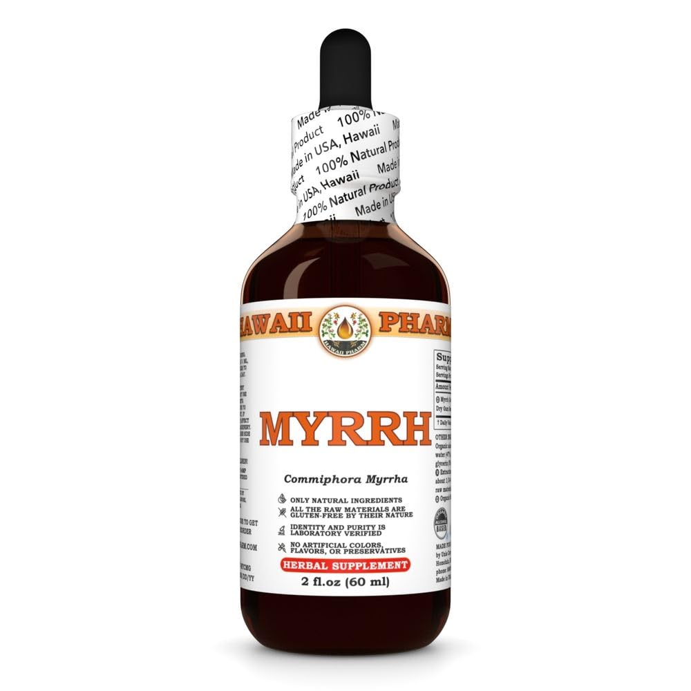 Myrrh Liquid Extract, Organic Myrrh (Commiphora myrrha) Tinktur Herbal Supplement, Hawaii Pharm, Made in USA, 2 fl.oz