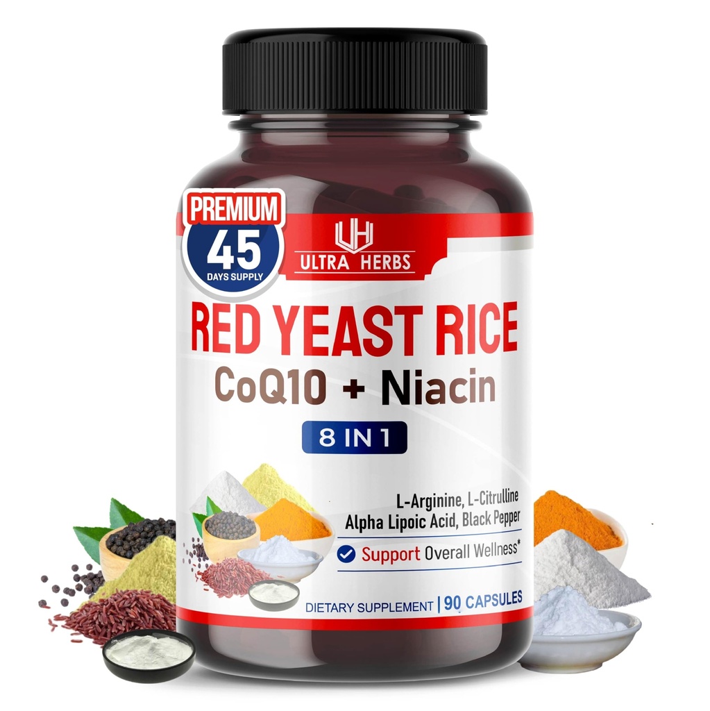 Ultra Red Yeast Rice CoQ10 - edistää yleistä terveyttä Niacin, L-arginiini, L-sitrulliini (90 Count (Pack of 1))