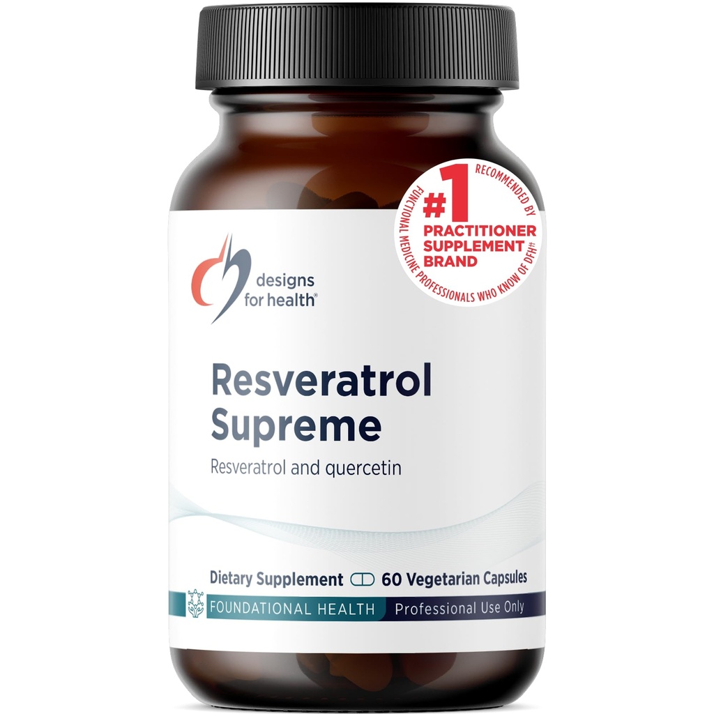 Designs for Health Resveratrol Supreme - Trans Resveratrol Japanista Knotweed + Quercetin - Terve ikääntyminen + Kardiovaskulaarinen tuki täydentää, ei-GMO (60 kapselia)
