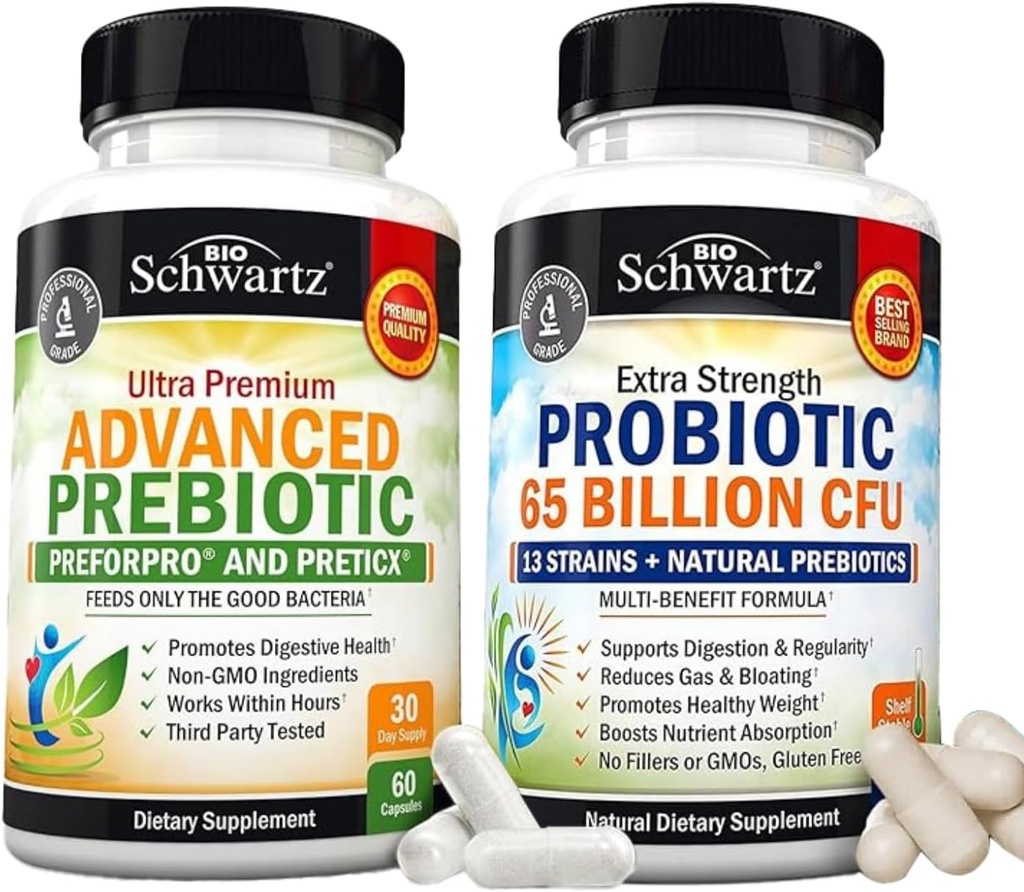 65 miljardia PMY Päivittäinen Probiootti Supply (1 kuukausi tarjonta) Plus Advanced Prebiootti Gut Health Supply (1 kuukausi tarjonta)