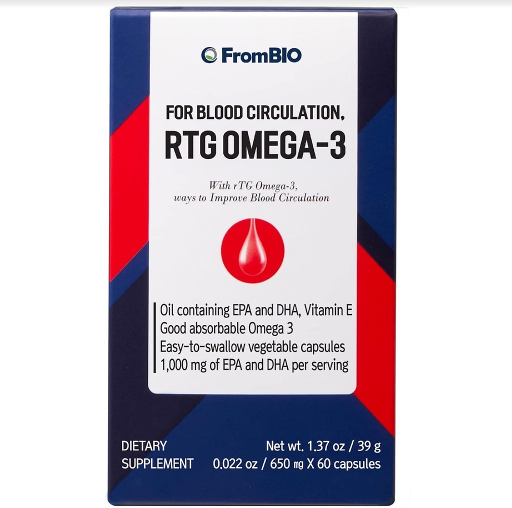 Verenkierron, rTG Omega-3, 1000 mg EPA ja DHA ja 11 mg a-TE E-vitamiinia annosta kohti (60 kapselia)