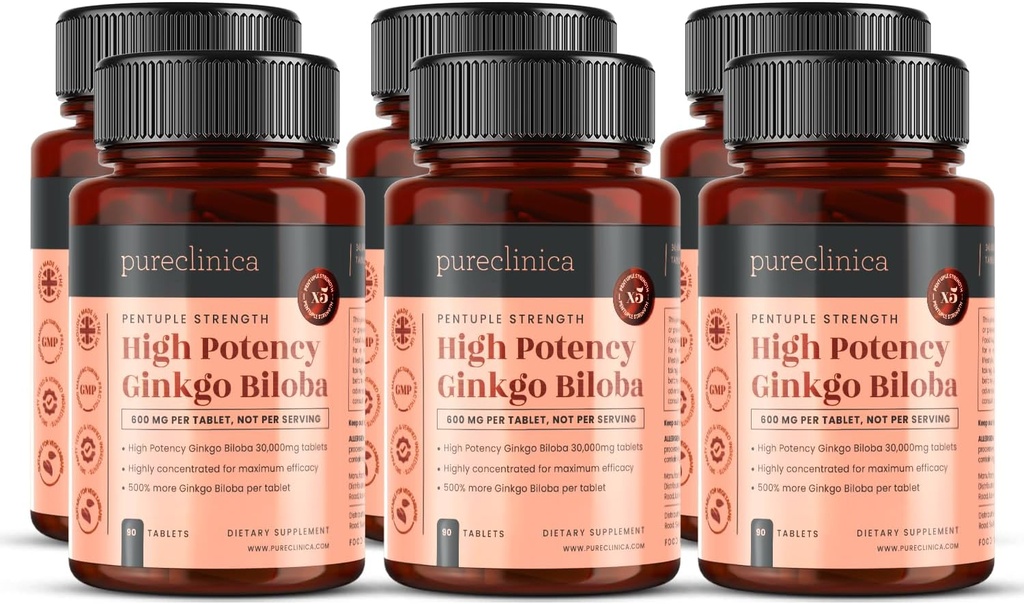 sureclinica High Potency Ginkgo Biloba 30 000 mg x 540 tablettia (6 pullot 90) - 18 kuukautta tarjonta - 5 Kertaa vahvuus Kilpailija tuotteiden