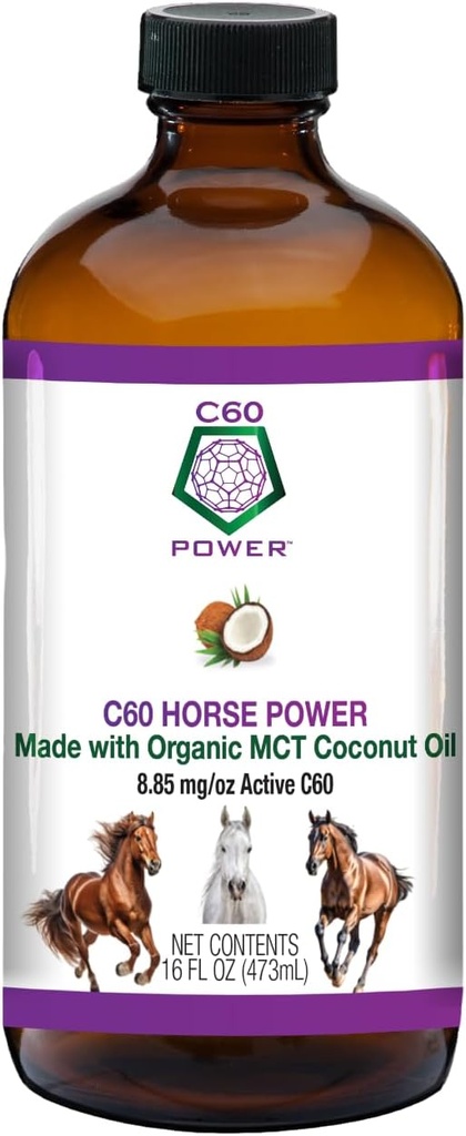 C60 Hästkraft - C60 i organisk MCT Coconut Oil, Natural Wellness Support för hästar, 99,99% Pure Carbon Fullerenes, främjar hälsosam åldrande, energi och rörlighet - 16 fl oz flaska