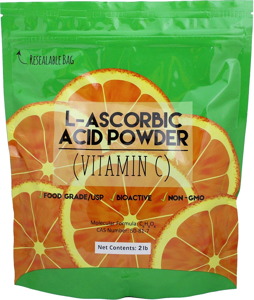 Duda Energy asc2 Bag of L-askorbiinihappojauhe, 2 lb., 99+% Food Grade USP36/BP2012 Luonnollisesti fermentoitu puhdas valkoinen kiteet muoto C-vitamiini