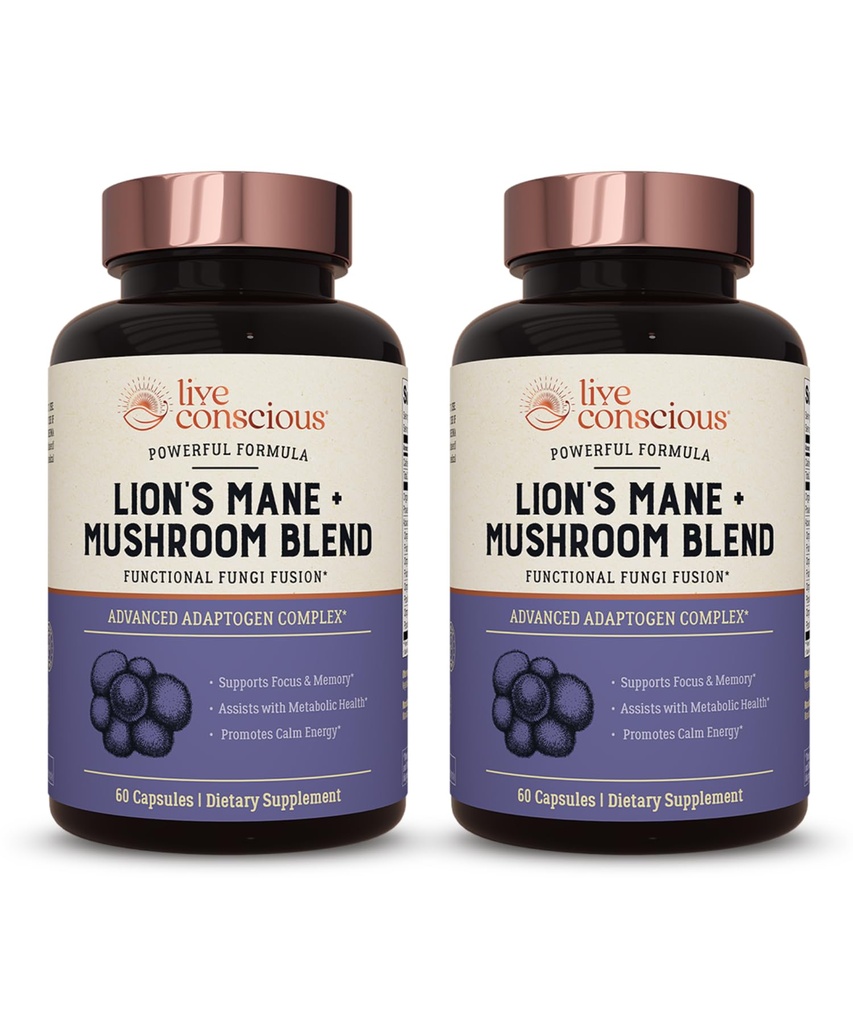 Live Tietoinen Lions Mane Mushroom Supplement Kapselit aivojen tukea w/Lion's Mane, Cordyceps, Reishi, ja Turkey Tail Mushrooms - Kognitiivinen muisti täydentää aivojen (2-Pack)