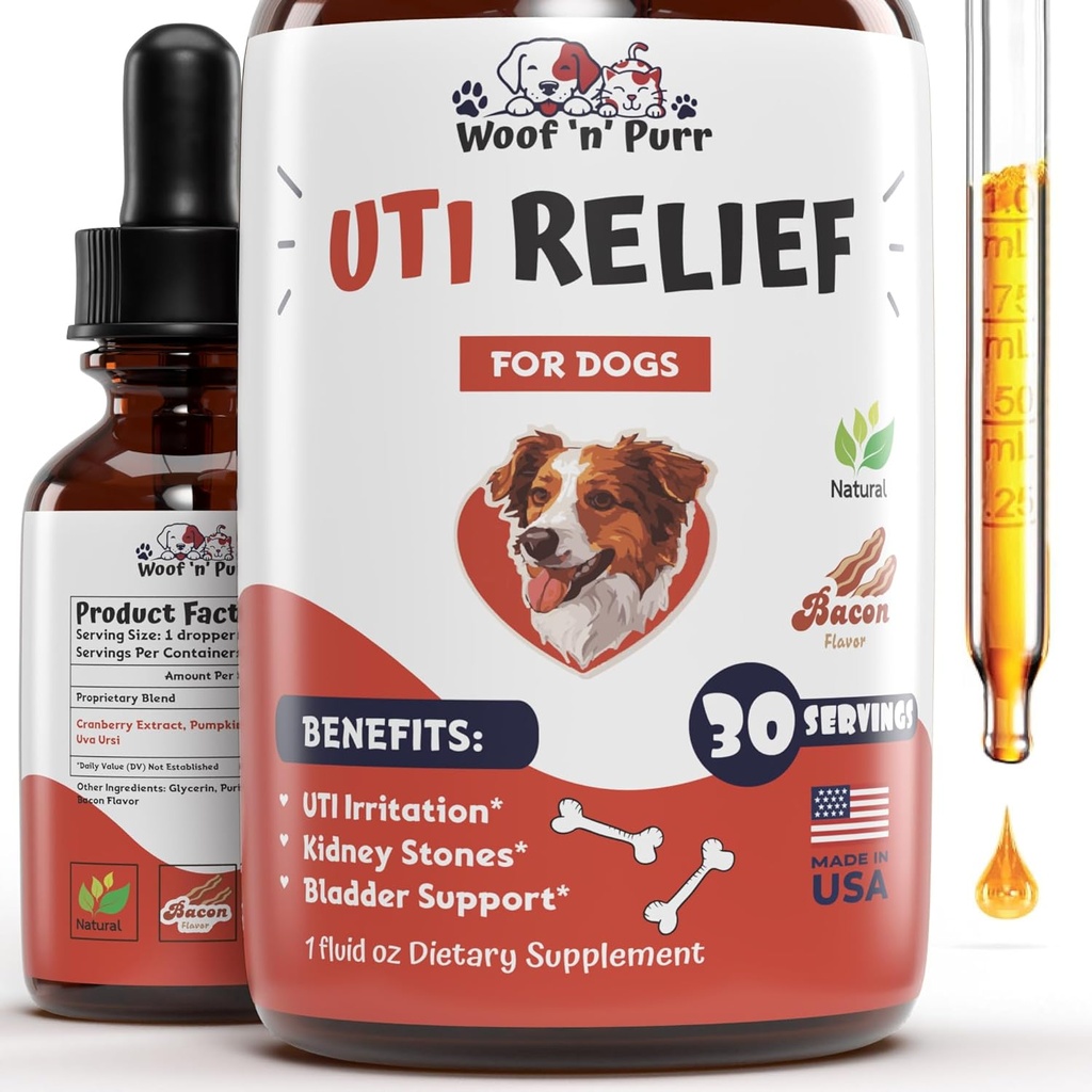 Naturlig hund UTI Behandling - Dog UTI - Dog Urinary Tract Infection Behandling - UTI Dog Behandling - Dog UTI Supplement - Dog UTI Cranberry - Dog Cranberry Supplement - 1 fl oz - Bacon smak
