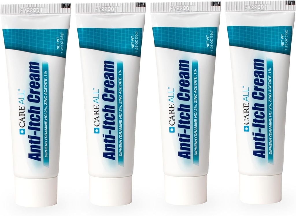 CareAll Anti-Itch Cream 1,25oz (4 pakkaus) Histamiinin esto, Difenhydramiini HCI 2% Uutinen Analgesic & Sinkkiasetaatti 0,1% ihonsuojain tilapäiselle kivulle ja kutinalle