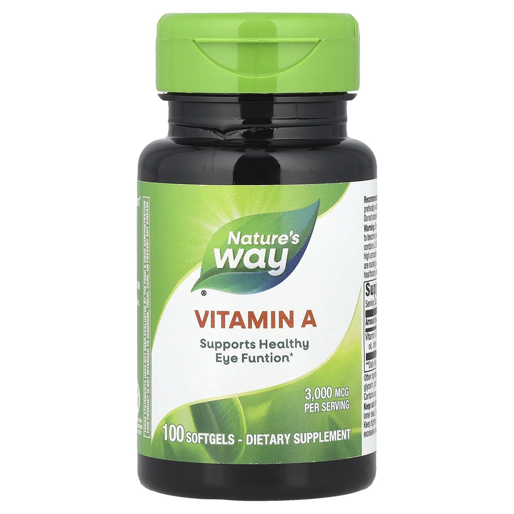 Naturens sätt vitamin A, hög styrka, stöder hälsosam ögonfunktion *, 3 000 mcg per portion, 100 Softgels (Packaging May Vary)