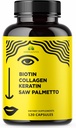 HERBALICIOUS Biotiini vitamiineja Collagen, Keratin & Saw Palmetto naisille ja miehille - Biotin 10000 mikrog hiusten iho kynnet täydentää hiukset, iho, ja kynnet hyvinvointi - valmistettu Yhdysvalloissa, 120 kapselia