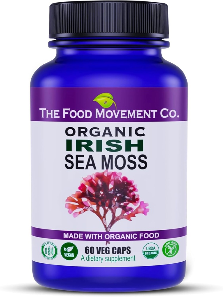 Irish Sea Moss, Organic Prebiotic Food, Over 70 Trace Minerals, Tukee terveellistä eliminaatiota, digestiota ja immuuni tukea 60 kasvissyöjä kapselia