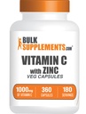 BulkSupplements.com C-vitamiinin sinkkikapseleita - C-vitamiinia 1000 mg & Sinkki 15 mg, Immunosupport - Vegan, 2 kapselia per Serving, 360 Veg Count (Pack of 1)